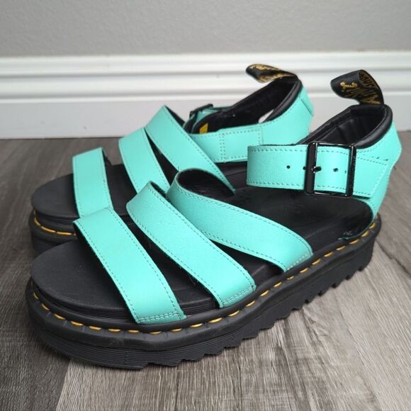 Dr. Martens Blaire aqua mint leather fisherman strappy platform lug sandals 8 - Picture 5 of 8